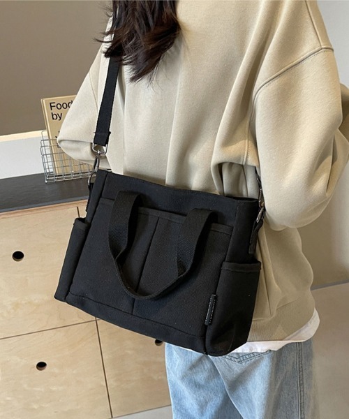 Miniministore(ミニミニストア)の「キャンバストートバッグ 無地肩掛けバッグ(トートバッグ・レディース・アイボリー/ブラック/ベージュ・FREE)」の2枚目の写真