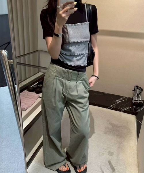SpRay(スプレイ)の「フェイクレイヤードキャミソールTシャツ(Tシャツ/カットソー・レディース・ホワイト/グレー/ブラック・FREE)」の9枚目の写真
