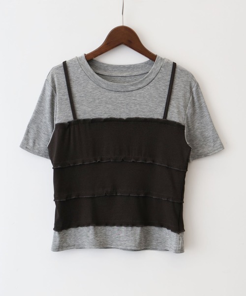 SpRay(スプレイ)の「フェイクレイヤードキャミソールTシャツ(Tシャツ/カットソー・レディース・ホワイト/グレー/ブラック・FREE)」の10枚目の写真
