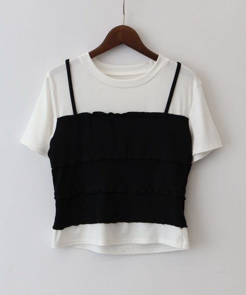 SpRay(スプレイ)の「フェイクレイヤードキャミソールTシャツ(Tシャツ/カットソー・レディース・ホワイト/グレー/ブラック・FREE)」の13枚目の写真