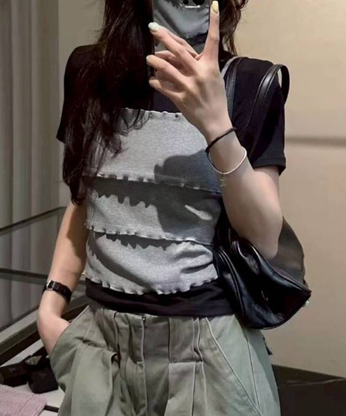 SpRay(スプレイ)の「フェイクレイヤードキャミソールTシャツ(Tシャツ/カットソー・レディース・ホワイト/グレー/ブラック・FREE)」の8枚目の写真