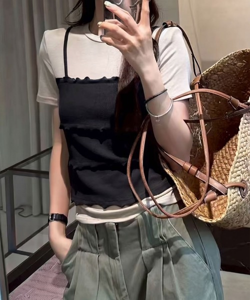 SpRay(スプレイ)の「フェイクレイヤードキャミソールTシャツ(Tシャツ/カットソー・レディース・ホワイト/グレー/ブラック・FREE)」の22枚目の写真