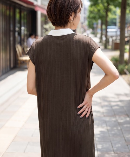 STYLE DELI(スタイルデリ)の「襟付きランダムリブカットソーワンピース(Tシャツ/カットソー・レディース・ブラウン/ブラック・01/02)」の18枚目の写真