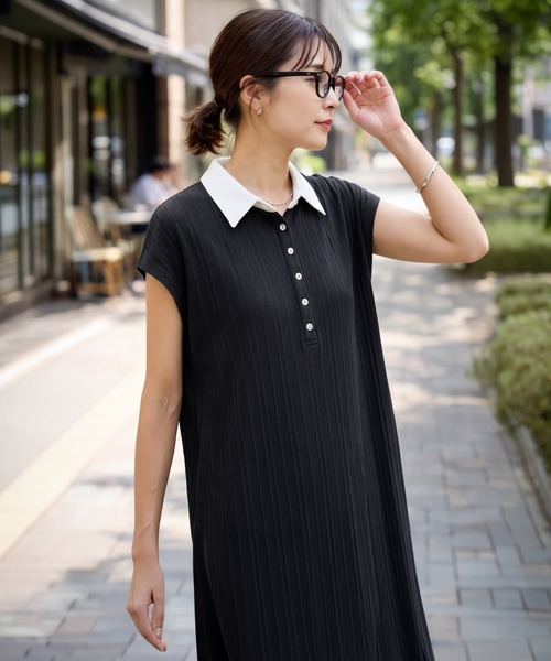 STYLE DELI(スタイルデリ)の「襟付きランダムリブカットソーワンピース(Tシャツ/カットソー・レディース・ブラウン/ブラック・01/02)」の19枚目の写真