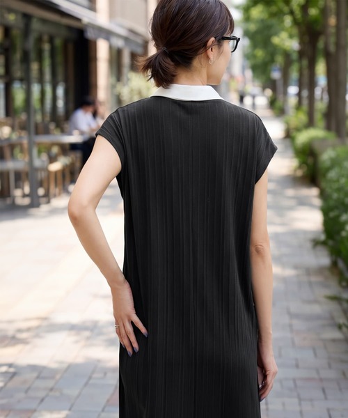 STYLE DELI(スタイルデリ)の「襟付きランダムリブカットソーワンピース(Tシャツ/カットソー・レディース・ブラウン/ブラック・01/02)」の11枚目の写真