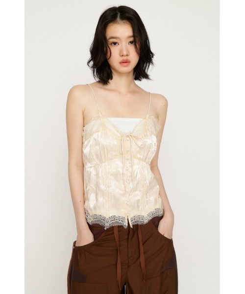 SLY(スライ)の「JQ SATIN LACE CAMI TOPS ジャガードサテンレースキャミトップス 夏服 秋服(キャミソール・レディース・アイボリー/ライトブルー・FREE)」の5枚目の写真