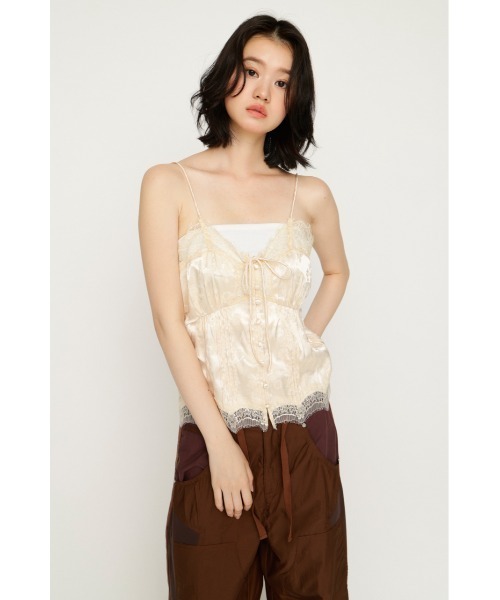 SLY(スライ)の「JQ SATIN LACE CAMI TOPS ジャガードサテンレースキャミトップス 夏服 秋服(キャミソール・レディース・アイボリー/ライトブルー・FREE)」の7枚目の写真