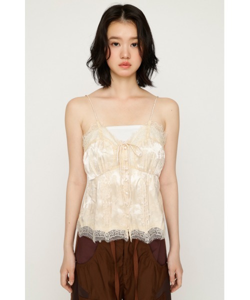 SLY(スライ)の「JQ SATIN LACE CAMI TOPS ジャガードサテンレースキャミトップス 夏服 秋服(キャミソール・レディース・アイボリー/ライトブルー・FREE)」の8枚目の写真