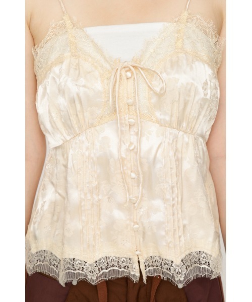 SLY(スライ)の「JQ SATIN LACE CAMI TOPS ジャガードサテンレースキャミトップス 夏服 秋服(キャミソール・レディース・アイボリー/ライトブルー・FREE)」の11枚目の写真