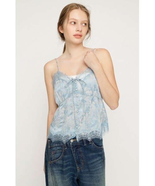 SLY(スライ)の「JQ SATIN LACE CAMI TOPS ジャガードサテンレースキャミトップス 夏服 秋服(キャミソール・レディース・アイボリー/ライトブルー・FREE)」の16枚目の写真