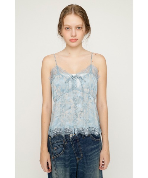 SLY(スライ)の「JQ SATIN LACE CAMI TOPS ジャガードサテンレースキャミトップス 夏服 秋服(キャミソール・レディース・アイボリー/ライトブルー・FREE)」の3枚目の写真