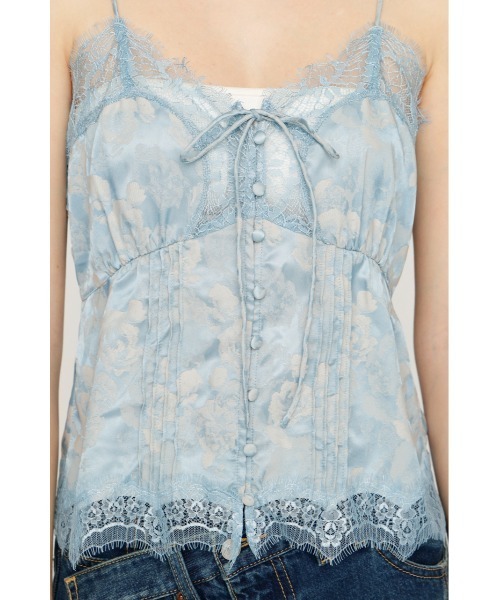 SLY(スライ)の「JQ SATIN LACE CAMI TOPS ジャガードサテンレースキャミトップス 夏服 秋服(キャミソール・レディース・アイボリー/ライトブルー・FREE)」の4枚目の写真