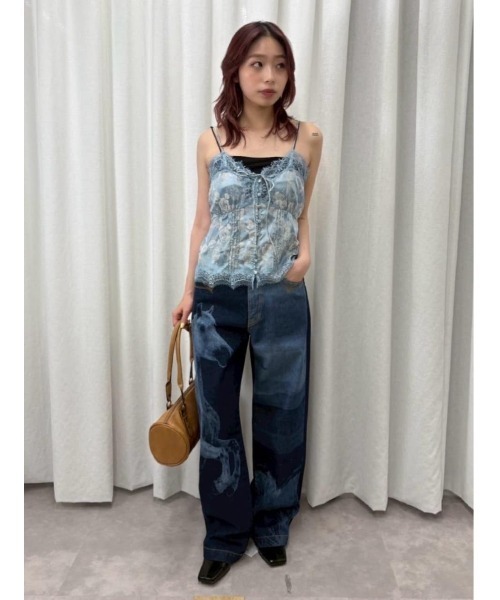 SLY(スライ)の「JQ SATIN LACE CAMI TOPS ジャガードサテンレースキャミトップス 夏服 秋服(キャミソール・レディース・アイボリー/ライトブルー・FREE)」の21枚目の写真