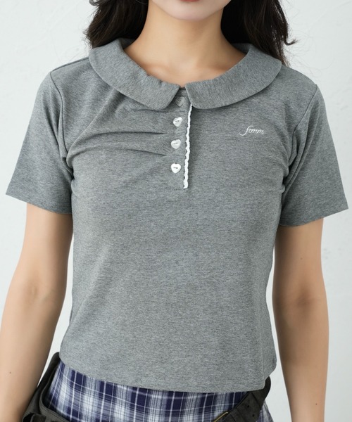 FCMM(エフシーエムエム)の「FRONT GATHER POLO SS / フロントギャザーポロSS(ポロシャツ・レディース・チャコールグレー/杢グレー/アイボリー/ネイビー・MEDIUM/SMALL)」の3枚目の写真
