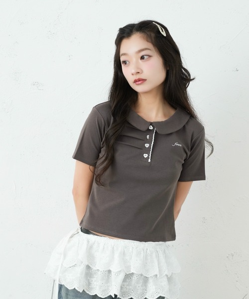FCMM(エフシーエムエム)の「FRONT GATHER POLO SS / フロントギャザーポロSS(ポロシャツ・レディース・チャコールグレー/杢グレー/アイボリー/ネイビー・MEDIUM/SMALL)」の8枚目の写真