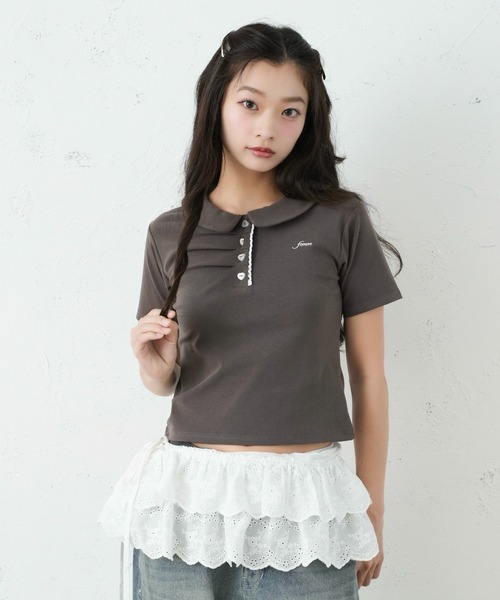 FCMM(エフシーエムエム)の「FRONT GATHER POLO SS / フロントギャザーポロSS(ポロシャツ・レディース・チャコールグレー/杢グレー/アイボリー/ネイビー・MEDIUM/SMALL)」の9枚目の写真