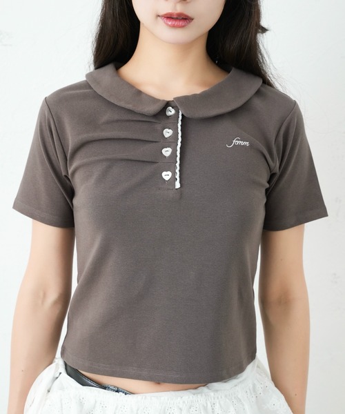 FCMM(エフシーエムエム)の「FRONT GATHER POLO SS / フロントギャザーポロSS(ポロシャツ・レディース・チャコールグレー/杢グレー/アイボリー/ネイビー・MEDIUM/SMALL)」の10枚目の写真