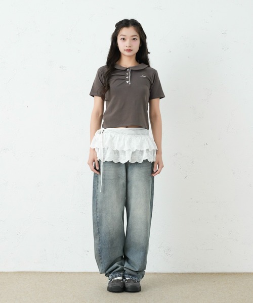 FCMM(エフシーエムエム)の「FRONT GATHER POLO SS / フロントギャザーポロSS(ポロシャツ・レディース・チャコールグレー/杢グレー/アイボリー/ネイビー・MEDIUM/SMALL)」の11枚目の写真