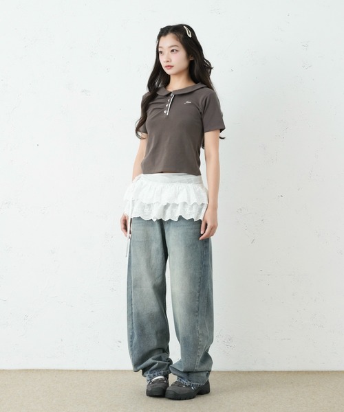 FCMM(エフシーエムエム)の「FRONT GATHER POLO SS / フロントギャザーポロSS(ポロシャツ・レディース・チャコールグレー/杢グレー/アイボリー/ネイビー・MEDIUM/SMALL)」の5枚目の写真