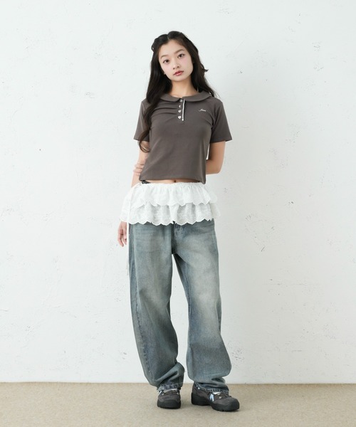 FCMM(エフシーエムエム)の「FRONT GATHER POLO SS / フロントギャザーポロSS(ポロシャツ・レディース・チャコールグレー/杢グレー/アイボリー/ネイビー・MEDIUM/SMALL)」の6枚目の写真