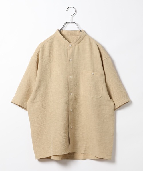 BAYFLOW（ベイフロー）の「[大人な抜け感]リラックスリネンライクバンドカラーシャツ[セットアップ可]（シャツ/ブラウス・メンズ・その他1/ネイビー/ベージュ・MEDIUM/LARGE）」の10枚目の写真