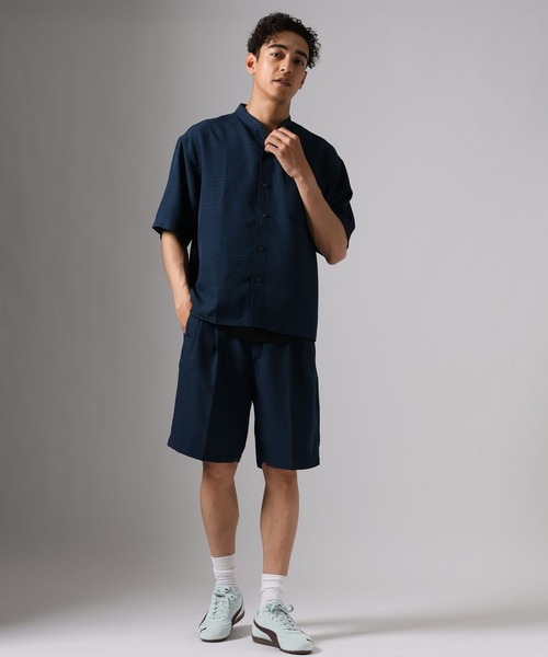 BAYFLOW（ベイフロー）の「[大人な抜け感]リラックスリネンライクバンドカラーシャツ[セットアップ可]（シャツ/ブラウス・メンズ・その他1/ネイビー/ベージュ・MEDIUM/LARGE）」の12枚目の写真