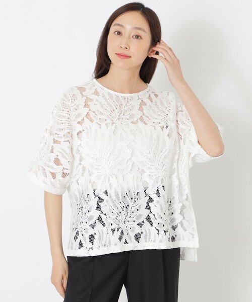 S.ESSENTIALS（エスエッセンシャルズ）の「リーフレースドルマンブラウス（シャツ/ブラウス・レディース・ホワイト/ブラック・38）」の2枚目の写真