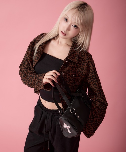 mindseeker girls(マインドシーカーガールズ)の「Rhinestone Mini Boston Bag / ラインストーン付きミニボストンバッグ(ショルダーバッグ・レディース・レオパード/ブラック・FREE)」の3枚目の写真