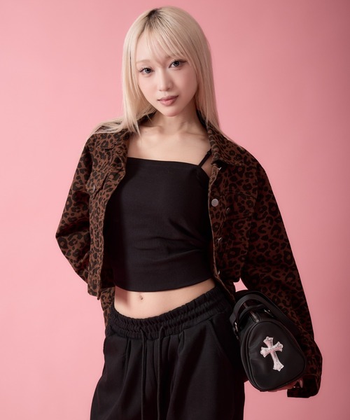 mindseeker girls(マインドシーカーガールズ)の「Rhinestone Mini Boston Bag / ラインストーン付きミニボストンバッグ(ショルダーバッグ・レディース・レオパード/ブラック・FREE)」の4枚目の写真