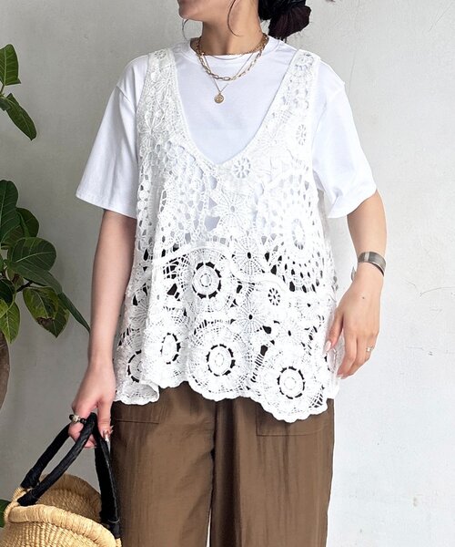 un dix cors（アンディコール）の「クロシェ×TEEセット（Tシャツ/カットソー・レディース・アイボリー/ブラック・FREE）」の6枚目の写真