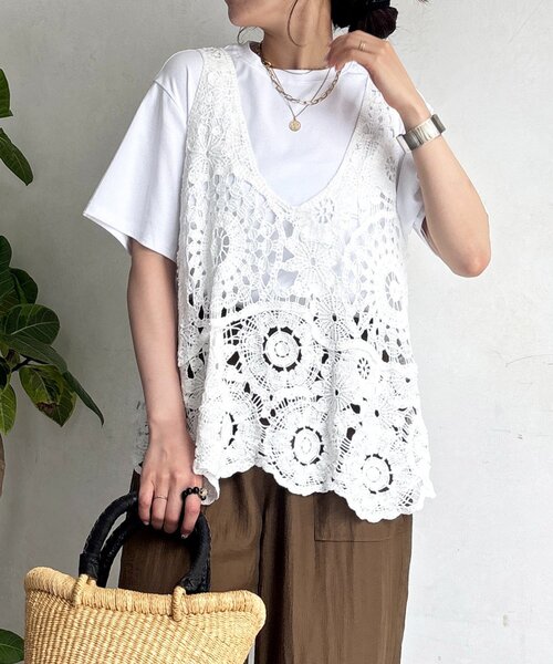 un dix cors（アンディコール）の「クロシェ×TEEセット（Tシャツ/カットソー・レディース・アイボリー/ブラック・FREE）」の15枚目の写真