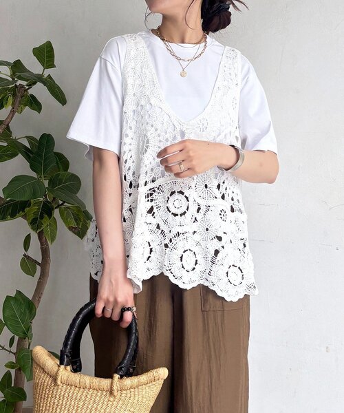 un dix cors（アンディコール）の「クロシェ×TEEセット（Tシャツ/カットソー・レディース・アイボリー/ブラック・FREE）」の16枚目の写真