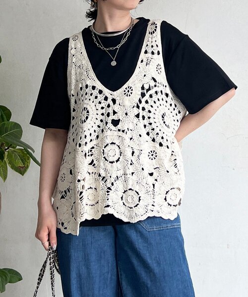 un dix cors（アンディコール）の「クロシェ×TEEセット（Tシャツ/カットソー・レディース・アイボリー/ブラック・FREE）」の18枚目の写真
