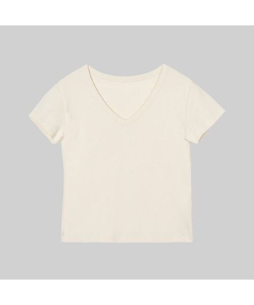 AENE(エイネ)の「VネックTシャツ(ホワイト)(Tシャツ/カットソー・レディース・ピンク/クリーム/ブラック/オリーブ/ホワイト・FREE)」の3枚目の写真
