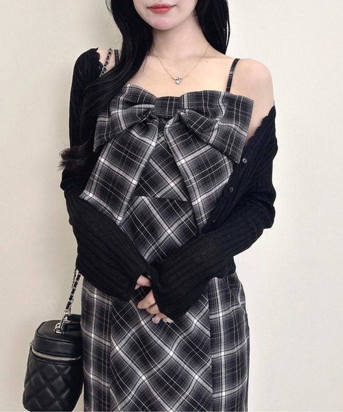 INGNI(イング)の「チェック柄リボンマーメイドキャミワンピース(ワンピース・レディース・ブラウン系その他2/ブラック系・M)」の4枚目の写真