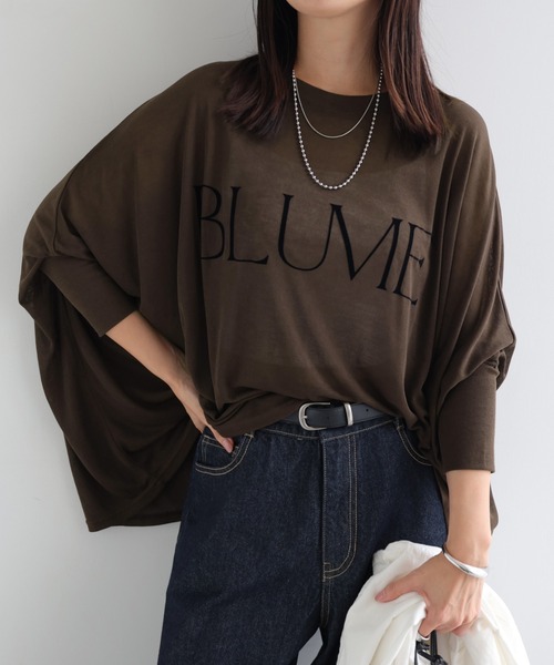 andme(アンドミー)の「ロゴプリント長袖シアーポンチョトップス(Tシャツ/カットソー・レディース・ブラック/ブラウン/キナリ・M)」の3枚目の写真