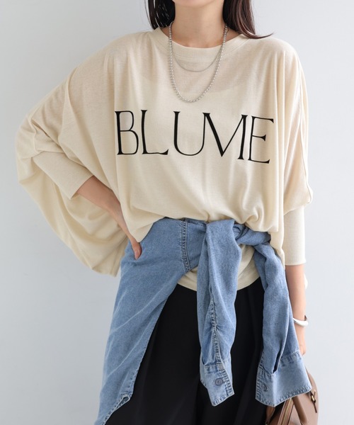 andme(アンドミー)の「ロゴプリント長袖シアーポンチョトップス(Tシャツ/カットソー・レディース・ブラック/ブラウン/キナリ・M)」の1枚目の写真
