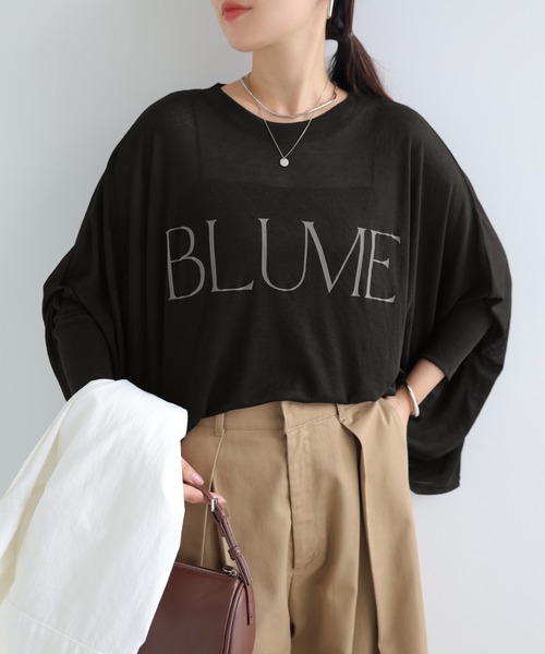 andme(アンドミー)の「ロゴプリント長袖シアーポンチョトップス(Tシャツ/カットソー・レディース・ブラック/ブラウン/キナリ・M)」の2枚目の写真