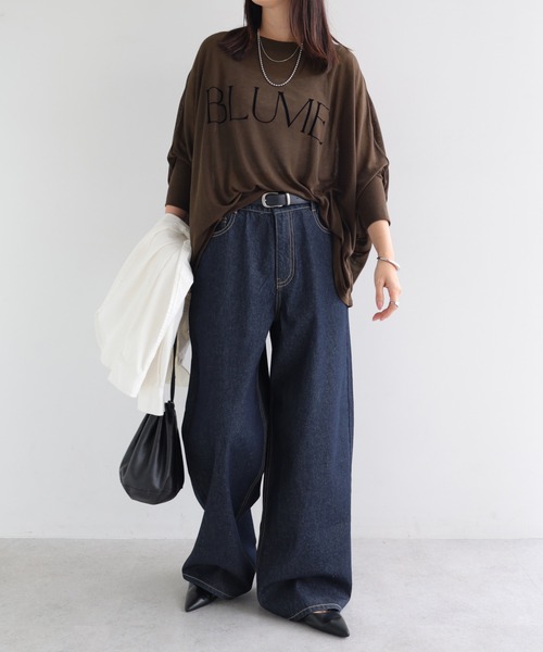 andme(アンドミー)の「ロゴプリント長袖シアーポンチョトップス(Tシャツ/カットソー・レディース・ブラック/ブラウン/キナリ・M)」の12枚目の写真