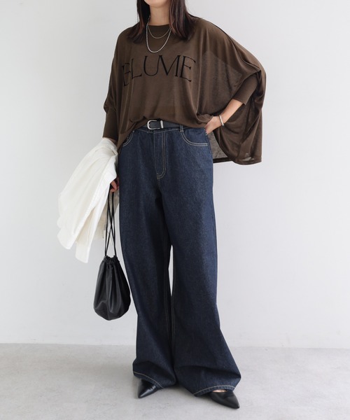 andme(アンドミー)の「ロゴプリント長袖シアーポンチョトップス(Tシャツ/カットソー・レディース・ブラック/ブラウン/キナリ・M)」の18枚目の写真