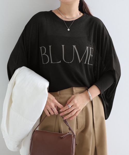 andme(アンドミー)の「ロゴプリント長袖シアーポンチョトップス(Tシャツ/カットソー・レディース・ブラック/ブラウン/キナリ・M)」の7枚目の写真