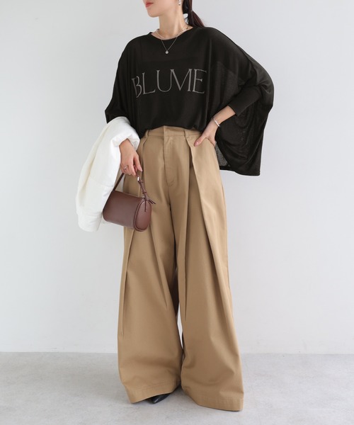 andme(アンドミー)の「ロゴプリント長袖シアーポンチョトップス(Tシャツ/カットソー・レディース・ブラック/ブラウン/キナリ・M)」の9枚目の写真
