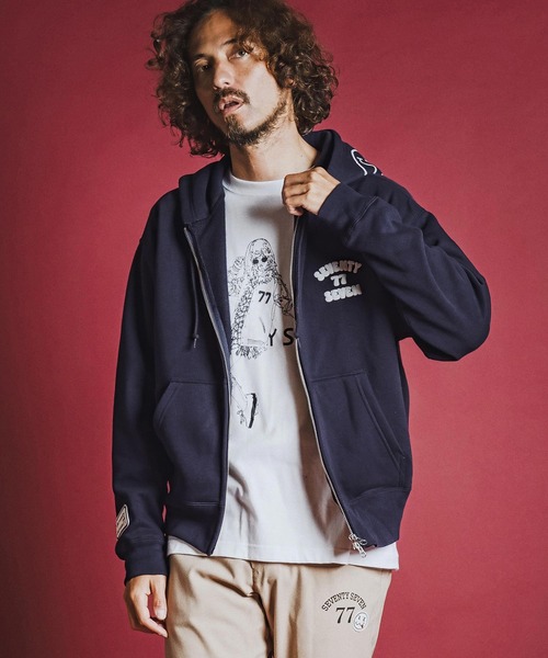 seventy seven(セブンティセブン)の「mpa4177- brushed lining zip-up BOX hoodie (funny arch) ジップアップフーディー(7726W090)(パーカー・メンズ・ホワイト/ブラック/ネイビー・S/M/L/XL)」の3枚目の写真