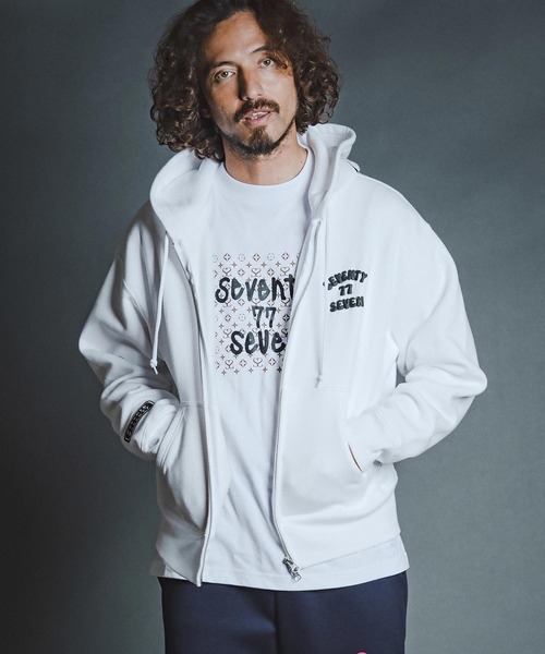 seventy seven(セブンティセブン)の「mpa4177- brushed lining zip-up BOX hoodie (funny arch) ジップアップフーディー(7726W090)(パーカー・メンズ・ホワイト/ブラック/ネイビー・S/M/L/XL)」の6枚目の写真