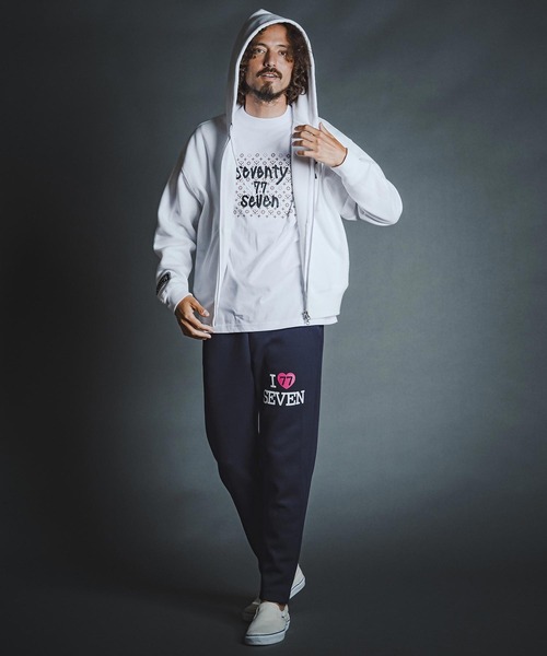 seventy seven(セブンティセブン)の「mpa4177- brushed lining zip-up BOX hoodie (funny arch) ジップアップフーディー(7726W090)(パーカー・メンズ・ホワイト/ブラック/ネイビー・S/M/L/XL)」の7枚目の写真