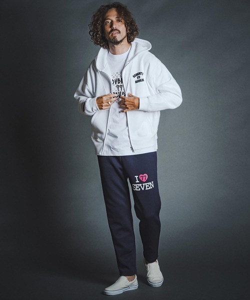 seventy seven(セブンティセブン)の「mpa4177- brushed lining zip-up BOX hoodie (funny arch) ジップアップフーディー(7726W090)(パーカー・メンズ・ホワイト/ブラック/ネイビー・S/M/L/XL)」の8枚目の写真
