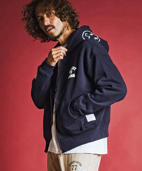 seventy seven(セブンティセブン)の「mpa4177- brushed lining zip-up BOX hoodie (funny arch) ジップアップフーディー(7726W090)(パーカー・メンズ・ホワイト/ブラック/ネイビー・S/M/L/XL)」の10枚目の写真