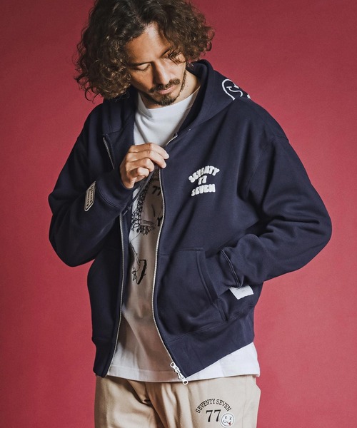 seventy seven(セブンティセブン)の「mpa4177- brushed lining zip-up BOX hoodie (funny arch) ジップアップフーディー(7726W090)(パーカー・メンズ・ホワイト/ブラック/ネイビー・S/M/L/XL)」の12枚目の写真
