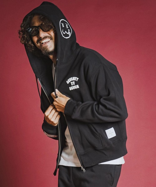 seventy seven(セブンティセブン)の「mpa4177- brushed lining zip-up BOX hoodie (funny arch) ジップアップフーディー(7726W090)(パーカー・メンズ・ホワイト/ブラック/ネイビー・S/M/L/XL)」の17枚目の写真