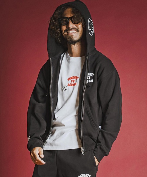 seventy seven(セブンティセブン)の「mpa4177- brushed lining zip-up BOX hoodie (funny arch) ジップアップフーディー(7726W090)(パーカー・メンズ・ホワイト/ブラック/ネイビー・S/M/L/XL)」の18枚目の写真